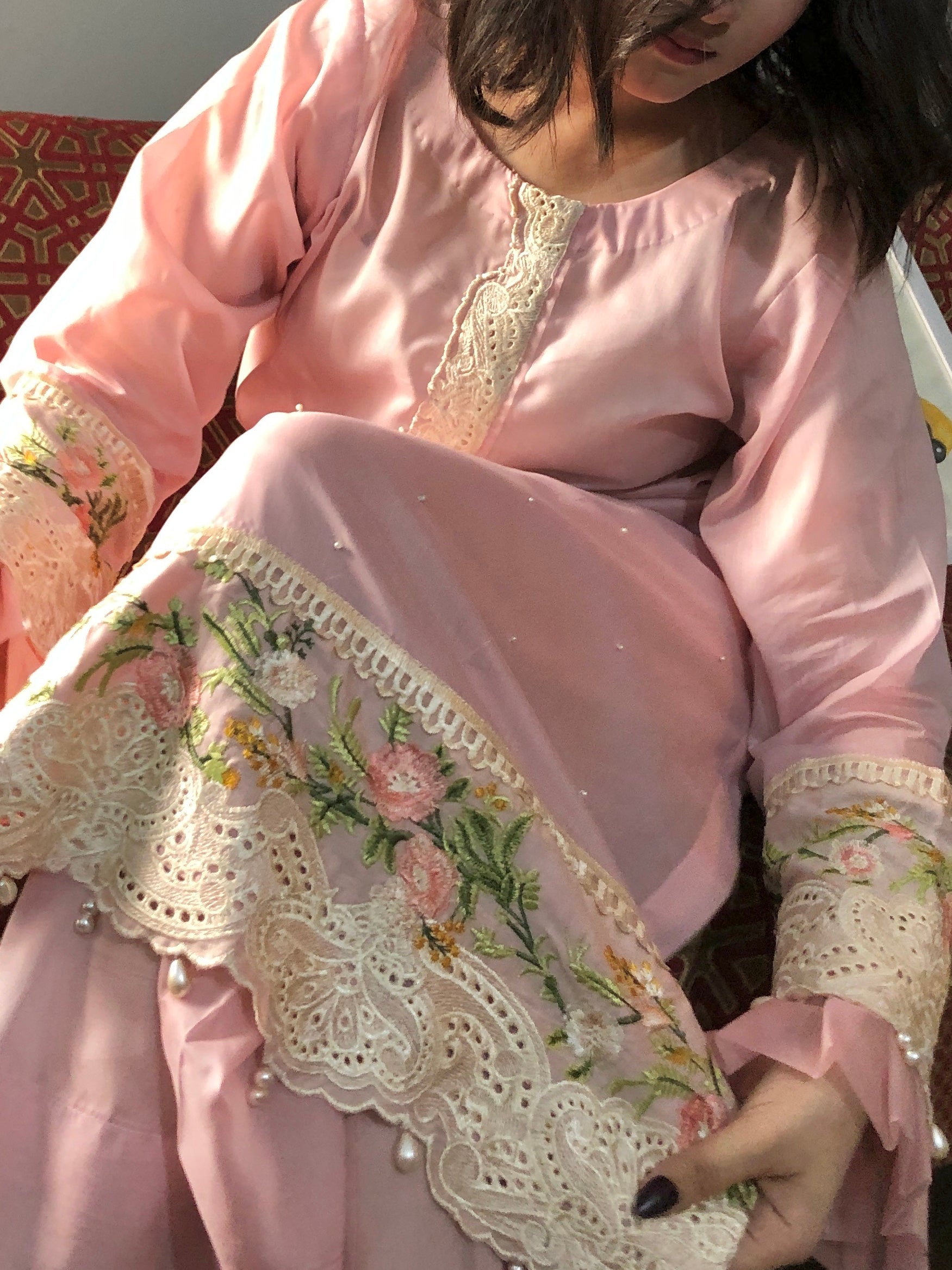Sheesha Silk Embroidered Suit - Handcrafted Elegance - 