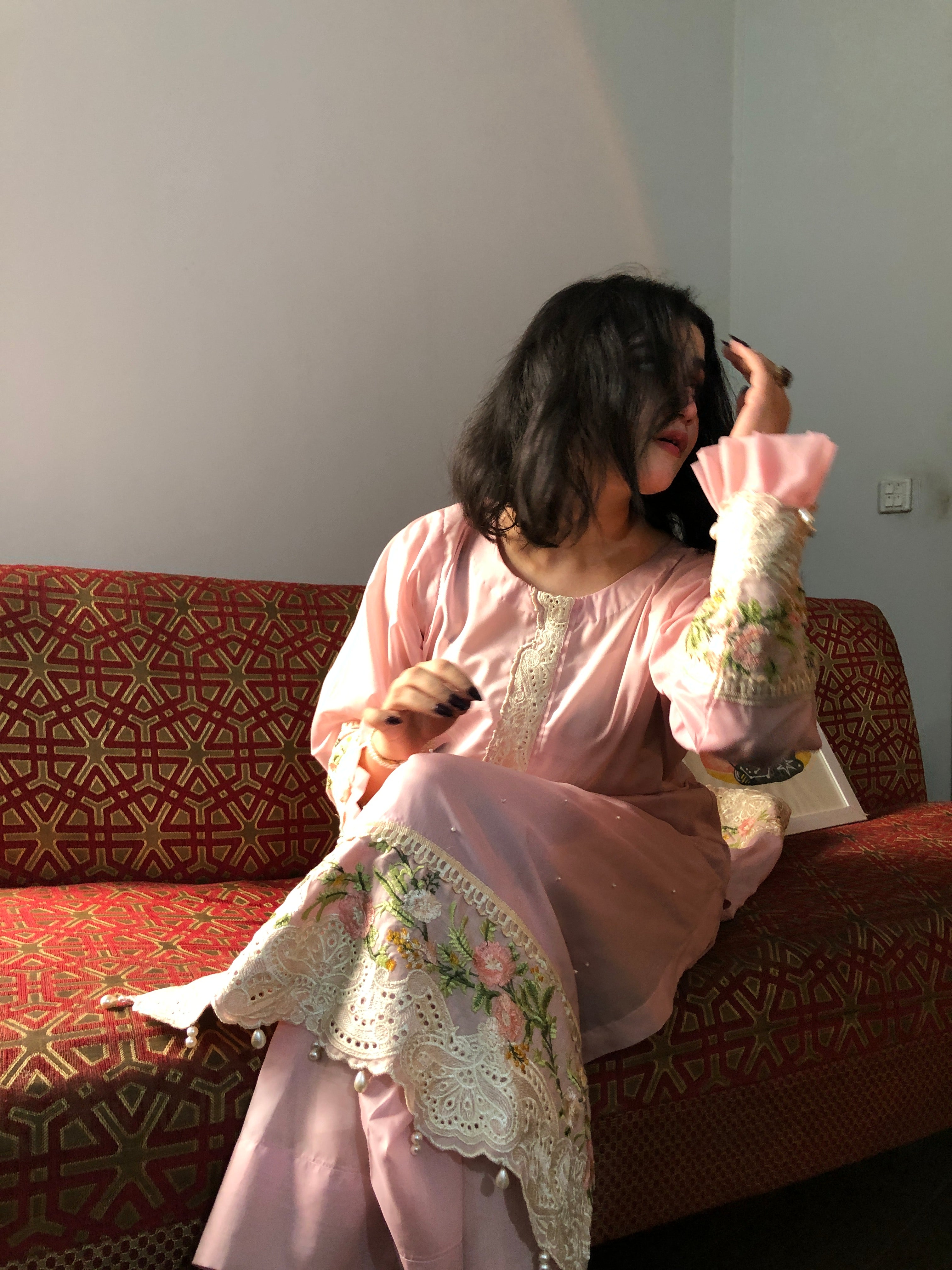 Sheesha Silk Embroidered Suit - Handcrafted Elegance - 
