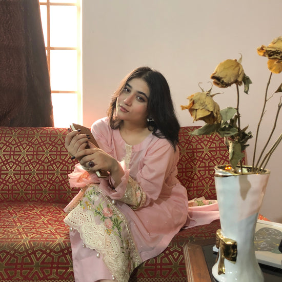 Sheesha Silk Embroidered Suit - Handcrafted Elegance - 