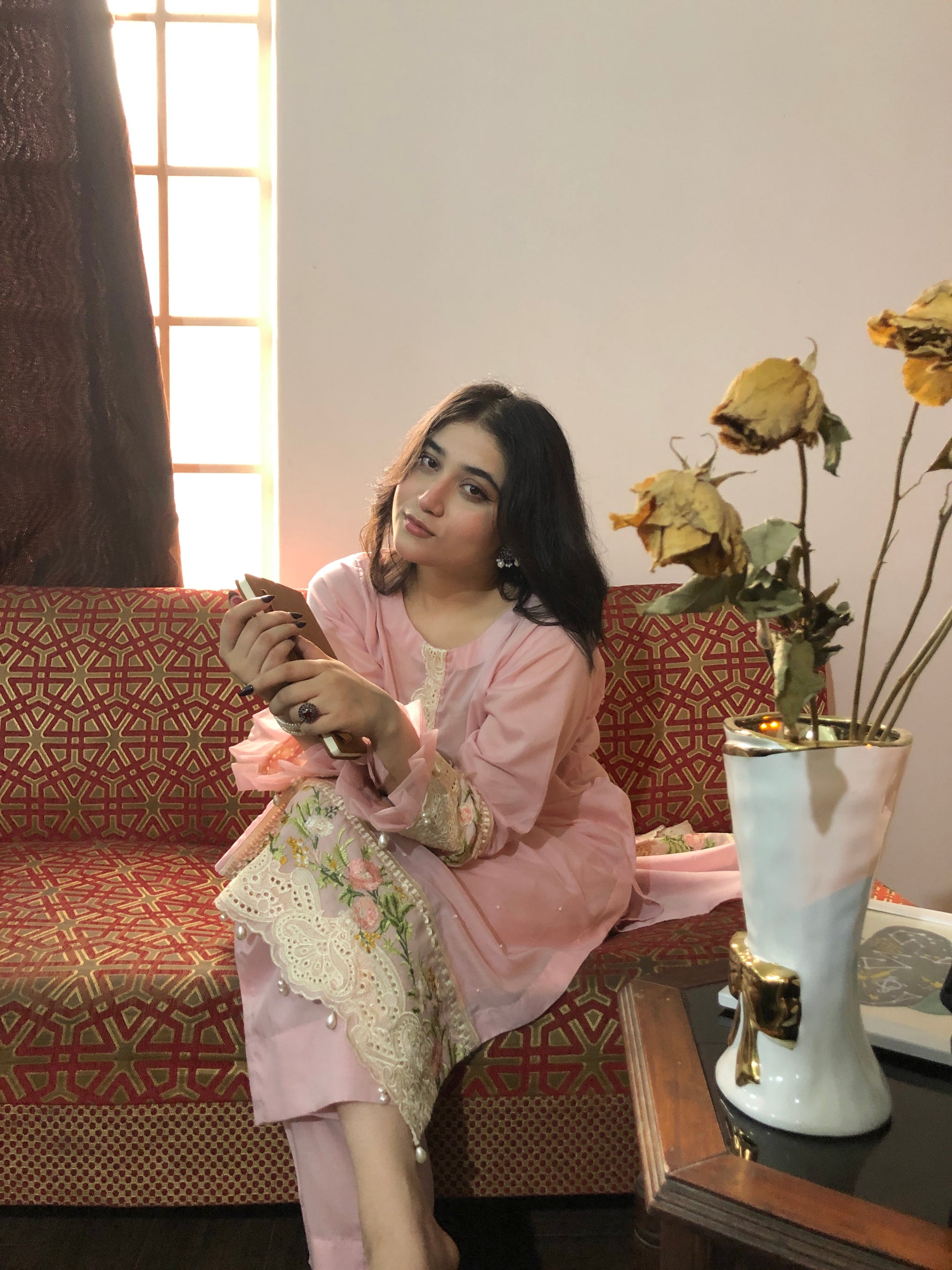 Sheesha Silk Embroidered Suit - Handcrafted Elegance - 