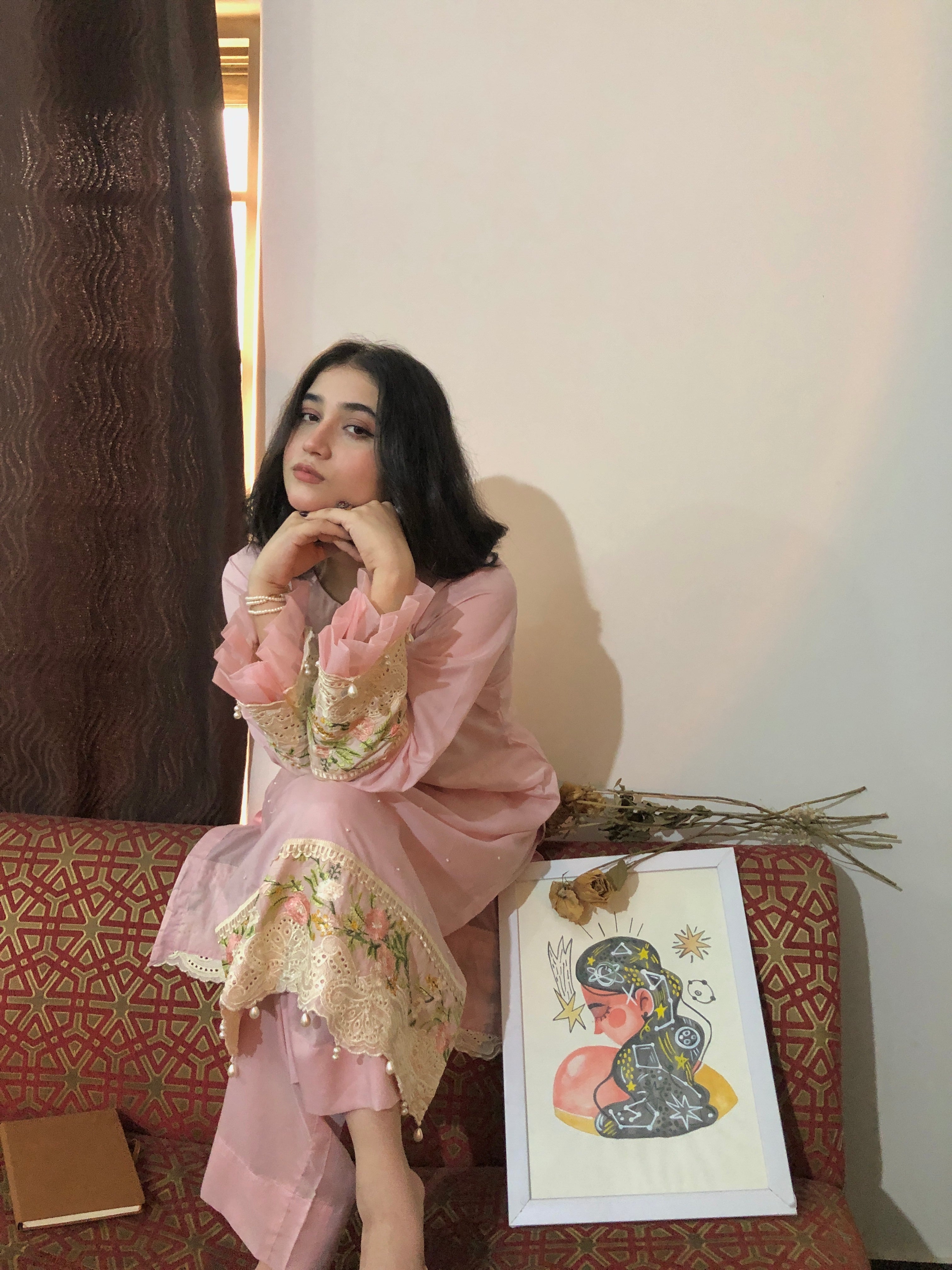 Sheesha Silk Embroidered Suit - Handcrafted Elegance - 