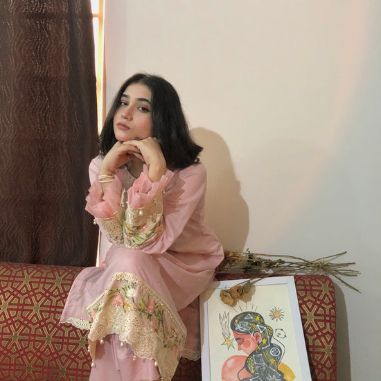 Sheesha Silk Embroidered Suit - Handcrafted Elegance - 